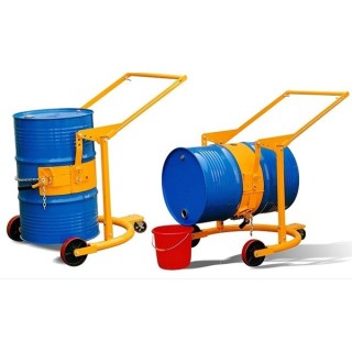 Vista general del carro basculante para barriles en acero 400kg