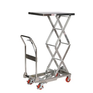 Vista general de la mesa elevadora inox 304 plataforma 700x450 mm