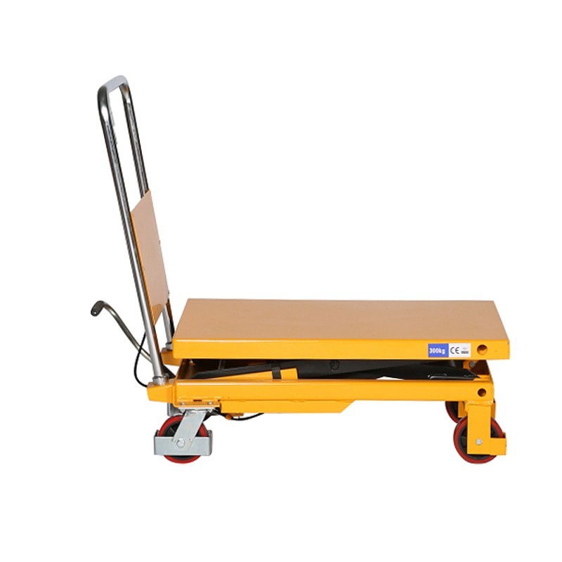 Vista de perfil de la mesa elevadora 300kg plataforma baja