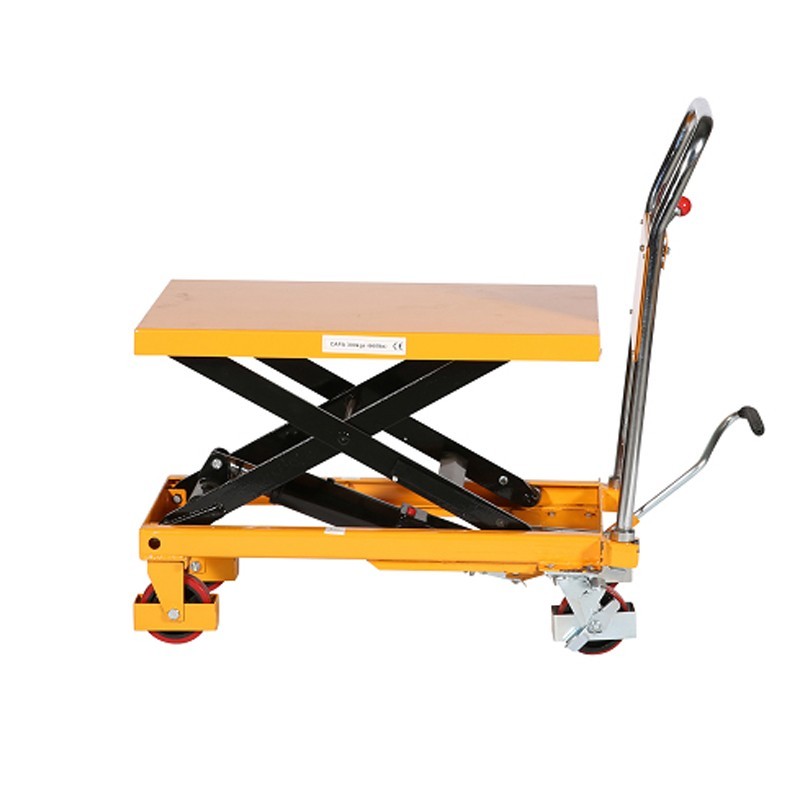 Mesa elevadora 300kg plataforma medio-alta vista de perfil