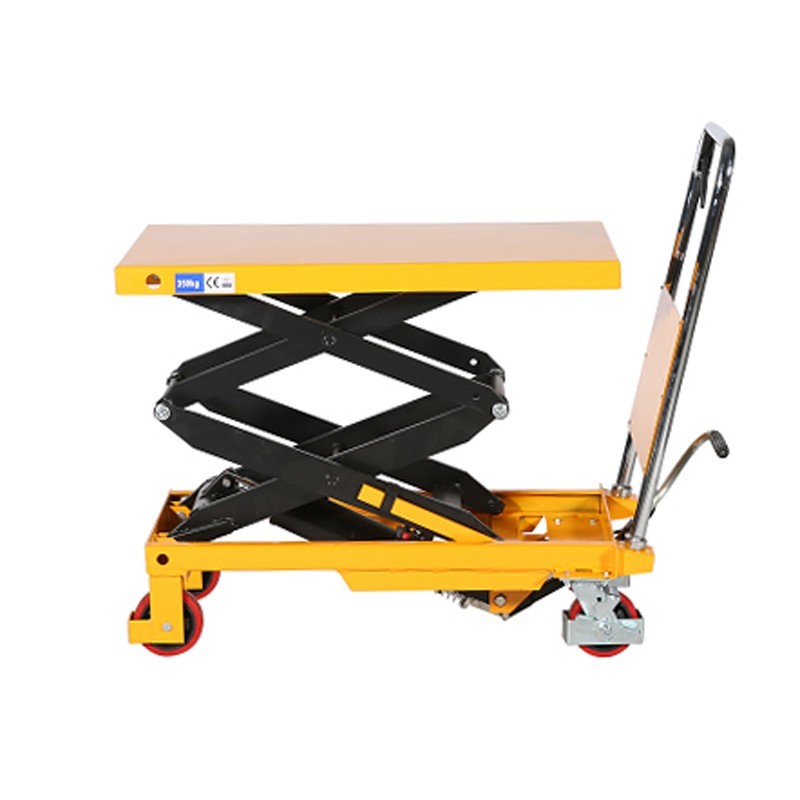 Mesa elevadora 350kg plataforma medio-alta vista de perfil