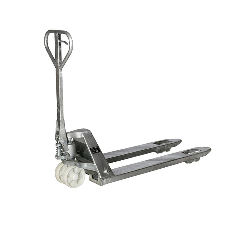 Vista delantera de la transpaleta galvanizada 2000kg