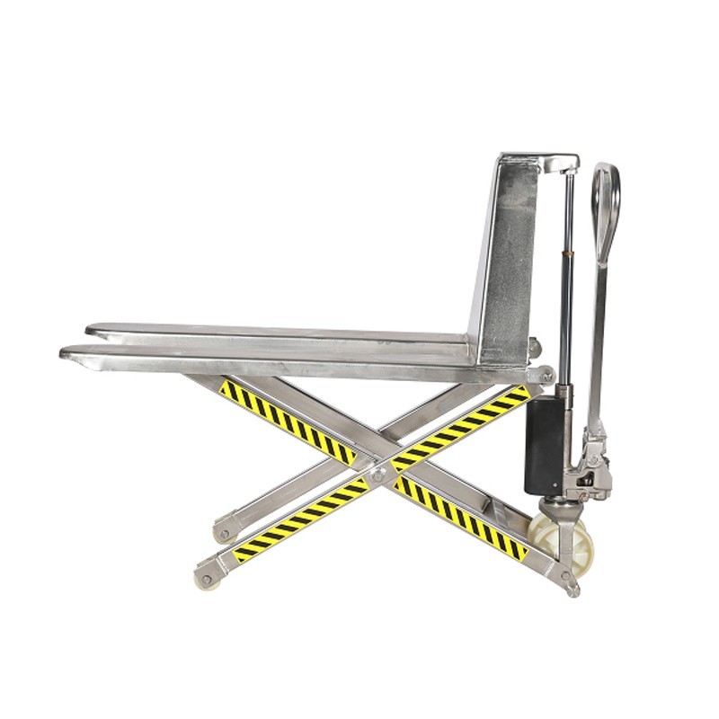 Transpaleta de gran elevación 1000kg INOX 316 horquilla medio-alta