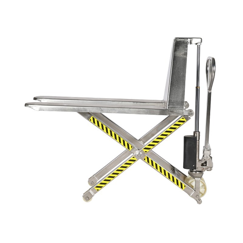 vista de perfil de la transpaleta de gran elevación INOX 304