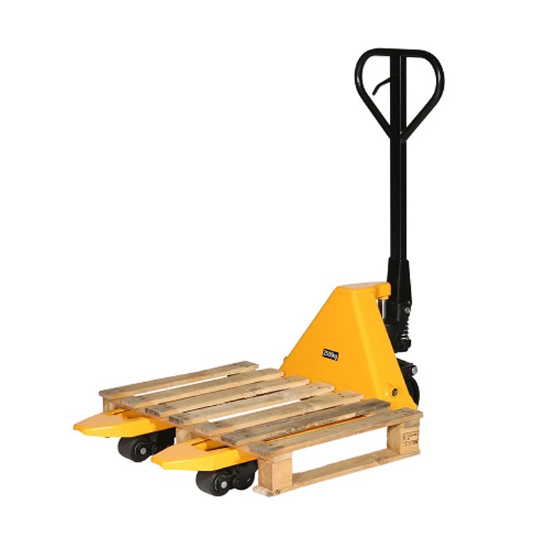 Transpaleta 2500kg horquillas 800mm rodillos dobles con una paleta