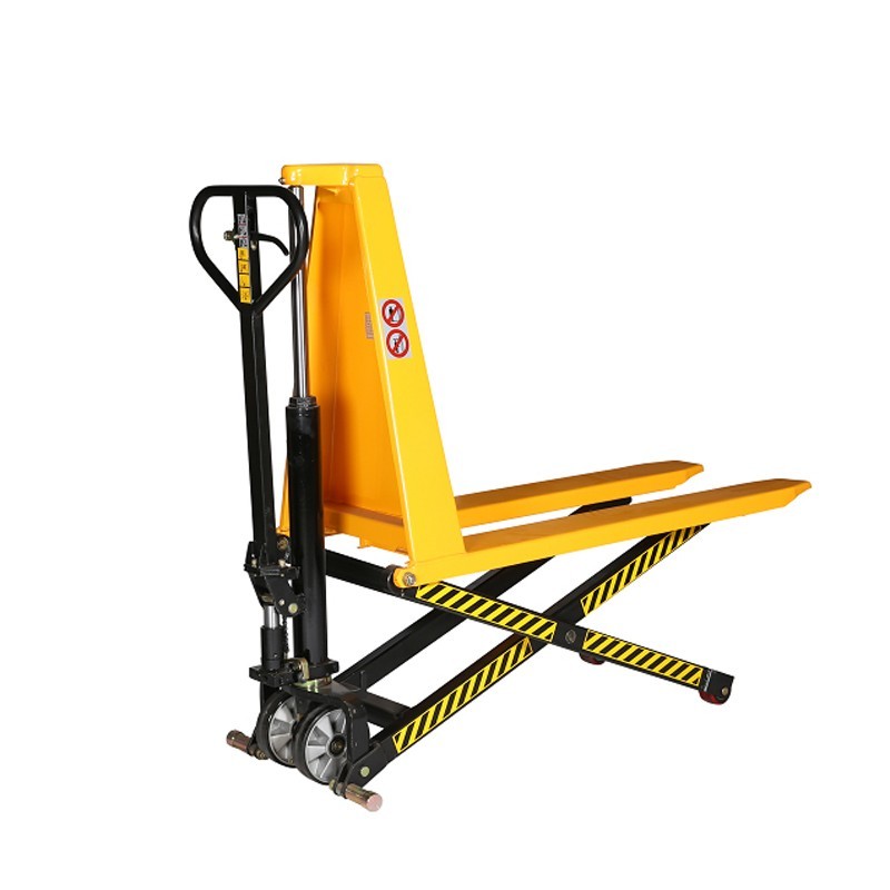 Transpaleta de gran elevación 1000kg monocilíndrica horquilla medio-alta