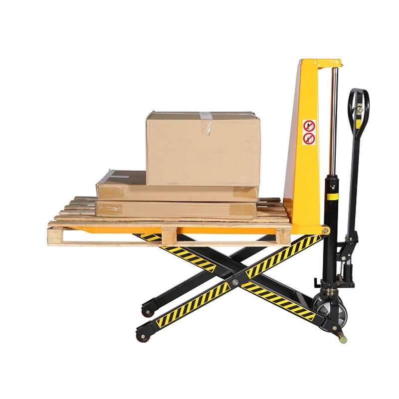 vista de perfil de la transpaleta de gran elevación 1000kg monocilíndrica