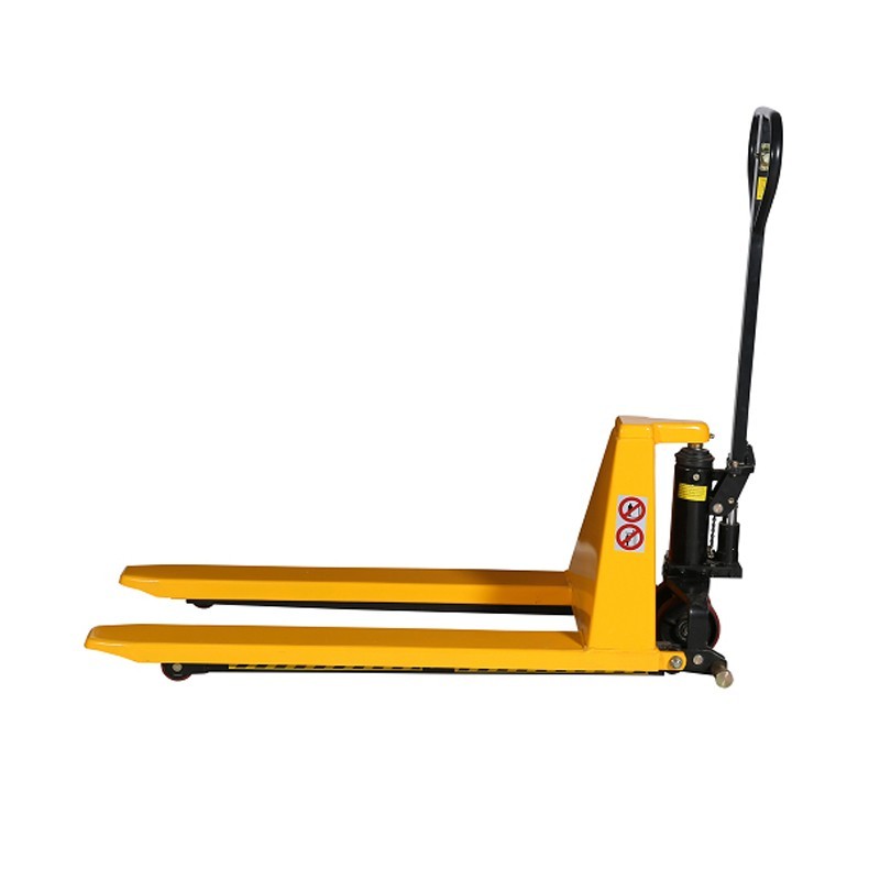 Vista de perfil de la transpaleta de gran elevación 1000kg ancha 680 mm