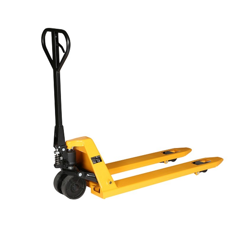 Vista frontal de la transpaleta manual  2000 kg con rodillo simple horquillas 1150 mm