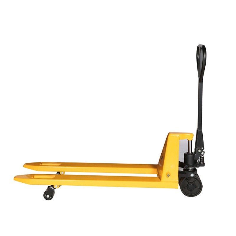 vista lateral de la transpaleta manual de 2000 kg con rodillo simple horquillas 1150 mm