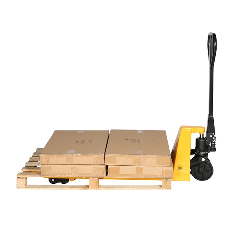 vista lateral de la transpaleta manual de 2500 kg con carga