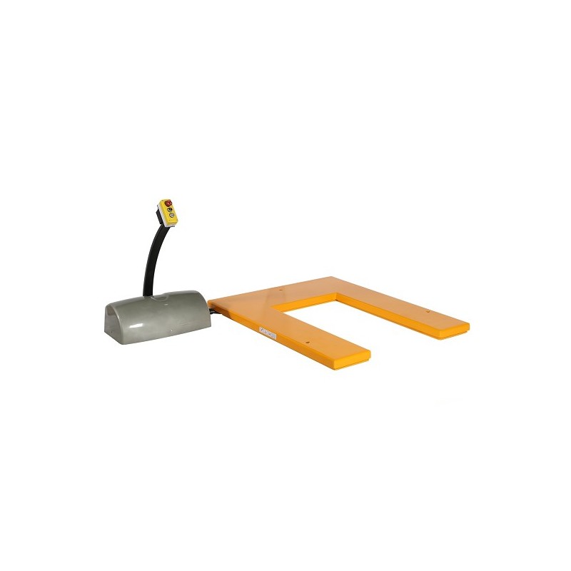 Vista de la mesa elevadora en U 1000kg 220V con plataforma baja