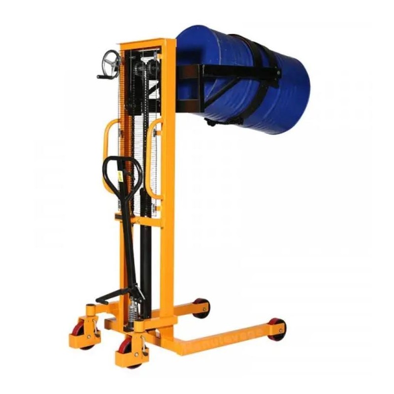 Vista general del apilador volteador de barriles de plástico o metal 400 kg