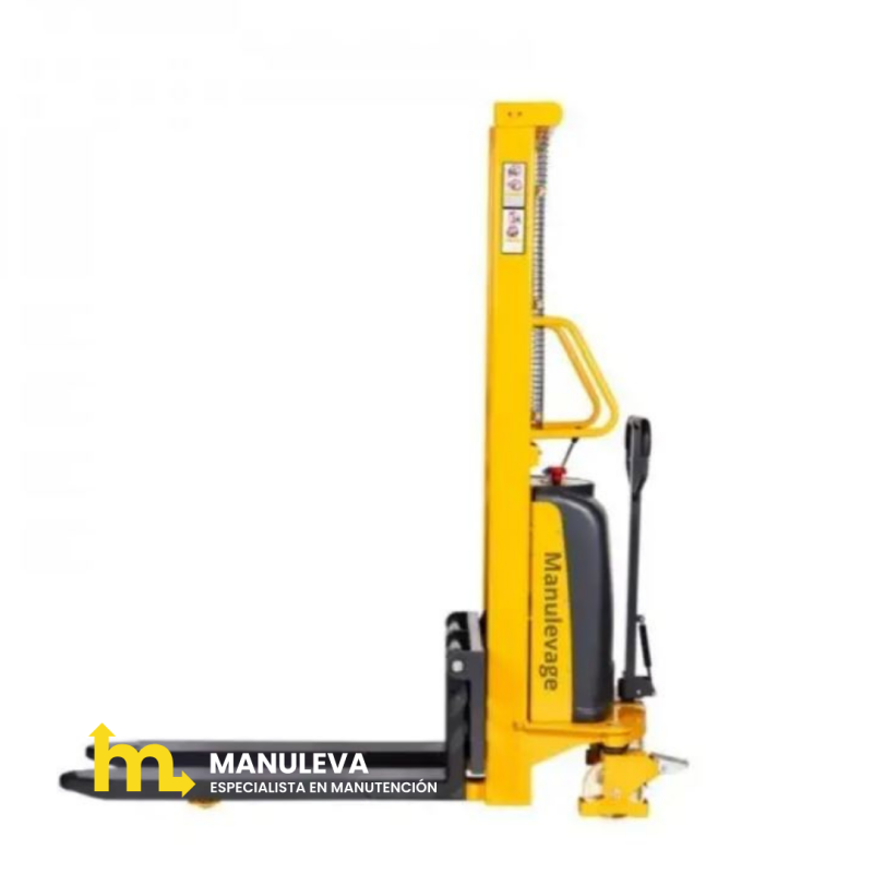 Apilador semi eléctrico 1000kg 1600mm vista desde 3/4 horquillas bajas