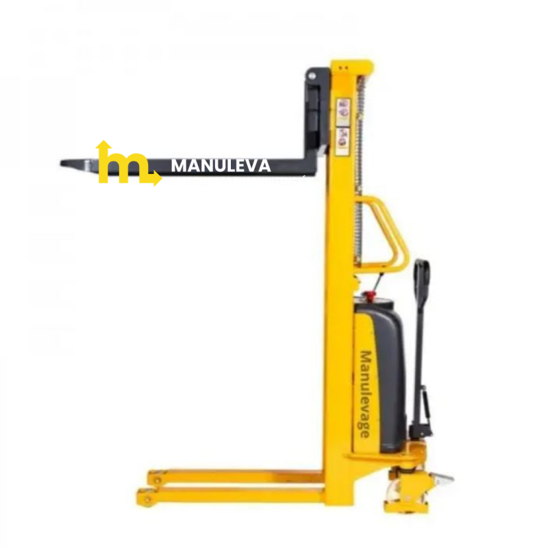 Vista de perfil  del Apilador Semi Eléctrico 2000Kg 1600mm horquillas altas