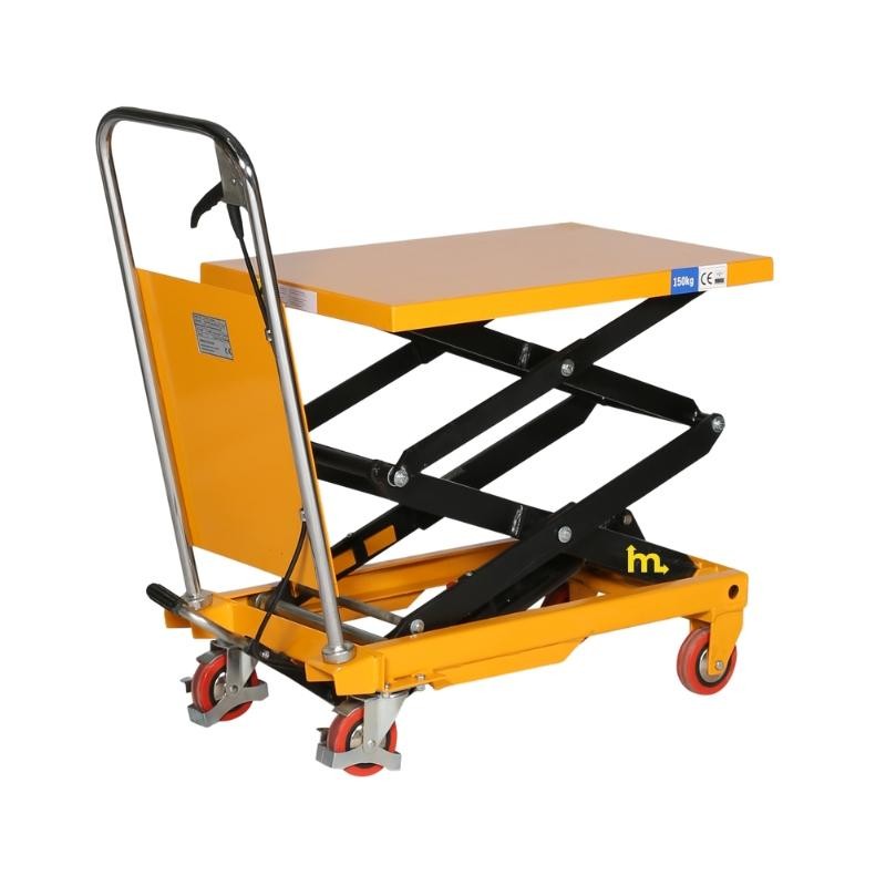 Vista delantera de la mesa elevadora   tijeras dobles posición a media altura