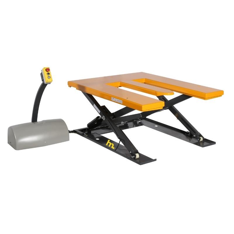 Vista desde 3/4 de la Mesa elevadora en E 220V en posición medio-alta sin carga