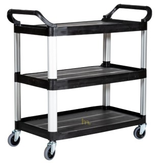 Vista desde 3/4 del Carrito de 3 bandejas de polipropileno H 1000 x l 510 x L 1040 mm.