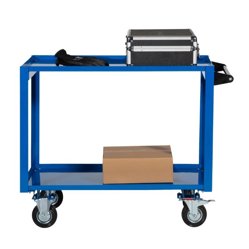 Carro servicio 2 bandejas de acero 250 kg  - vista de perfil con objetos