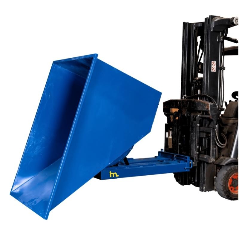 Tolva autobasculante 1100L azul en proceso de volcado