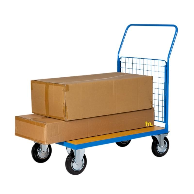 Vista desde 3/4 del Carro plataforma 1 pared de malla 500 kg con carga