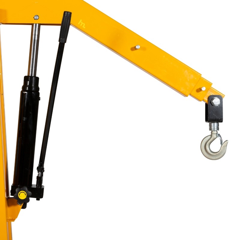 Zoom en la bomba hidráulica y el gancho de la grúa taller con contrapeso 750kg