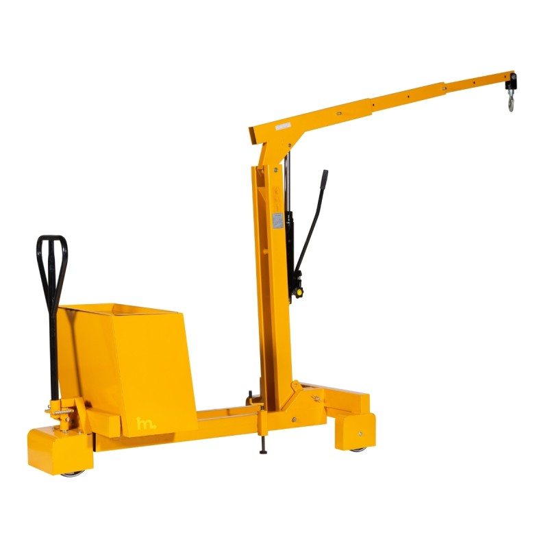 Vista trasera de 3/4 de la grúa taller con contrapeso 750kg - gancho posición alta