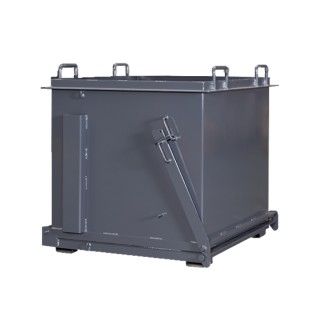 Vista desde 3/4 de la tolva con descarga inferior 800l sin carretilla elevadora