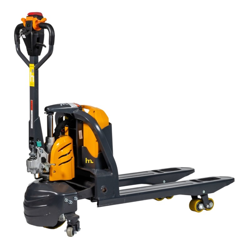 Vista delantera de 3/4 de la transpaleta eléctrica batería litio 30Ah horquillas 950mm