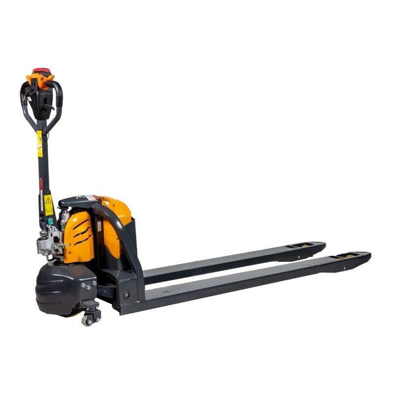 Vista delantera de 3/4 de la transpaleta eléctrica litio 30Ah horquillas 1800mm