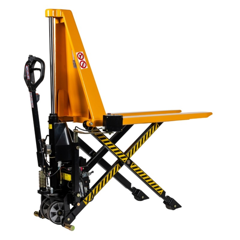 Vista general de la transpaleta elevadora con nivel constante 1000kg monocilíndrica