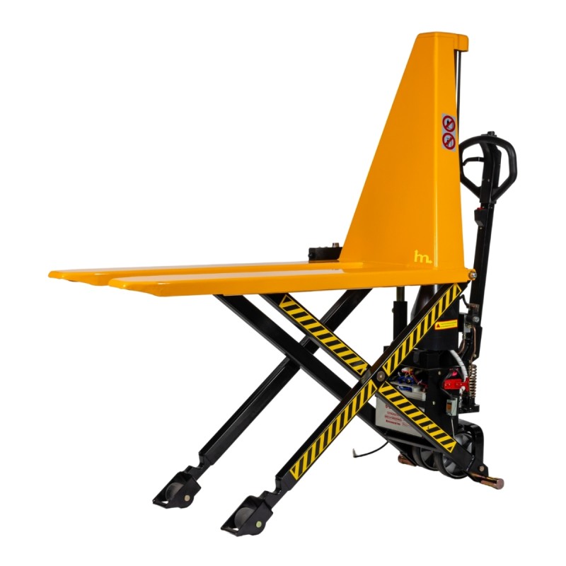 Vista trasera de la transpaleta elevadora con nivel constante 1000kg monocilíndrica en posición alta