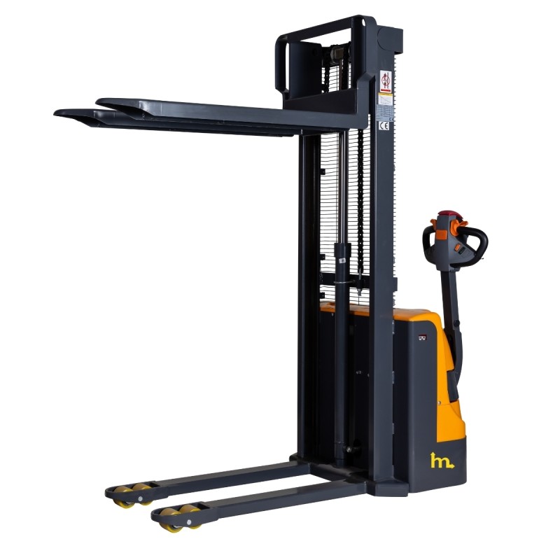 Vista de trasera del Apilador eléctrico 1000 kg Elevación 1600 mm con horquillas altas