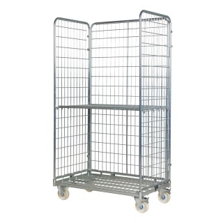 Roll container 3 laterales 1000 mm con un estante y ruedas de nylon