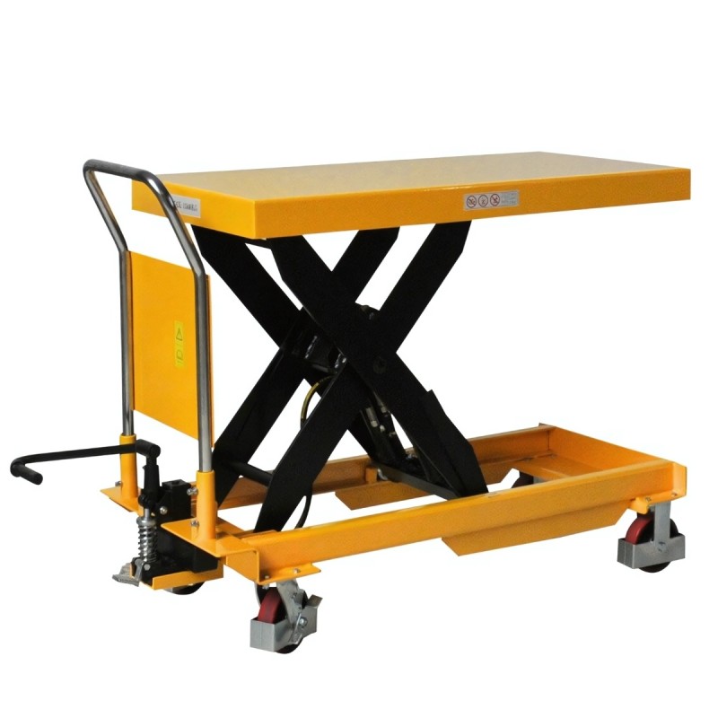 Vista general de la mesa elevadora 1500kg plataforma 1220x610mm completamente elevada