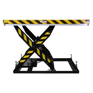 Vista de perfil de la Mesa elevadora 2500 kg - plataforma: 1830x1220 mm a máxima elevación