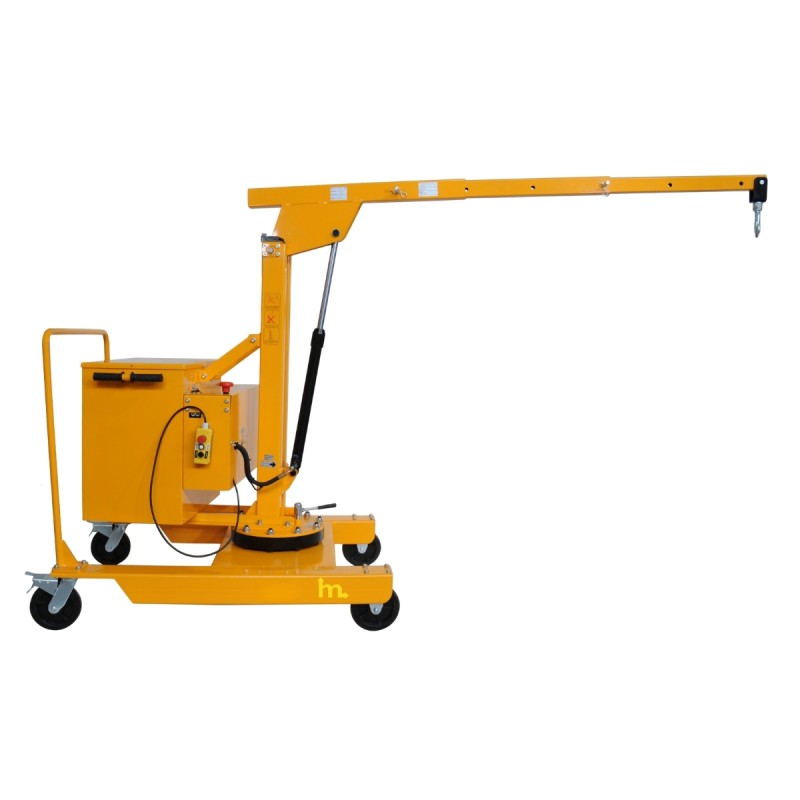 Vista de perfil de la Grúa de taller con contrapeso de elevación eléctrica Capacidad 550 kg con el brazxo extendido