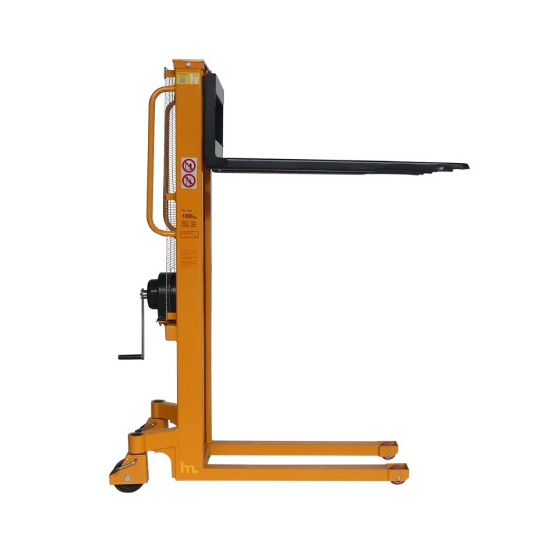 Vista lateral del apilador manual con manivela 1000 kg – Elevación 1500 mm