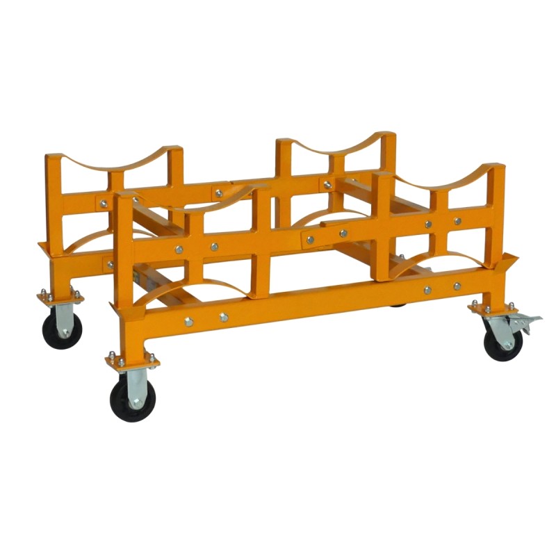 Vista en 3/4 del bastidor rodante de bidones Capacidad 1000 kg