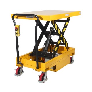 Vista general de la mesa elevadora móvil semieléctrica 1000 kg - plataforma: 1200 x 800 mm