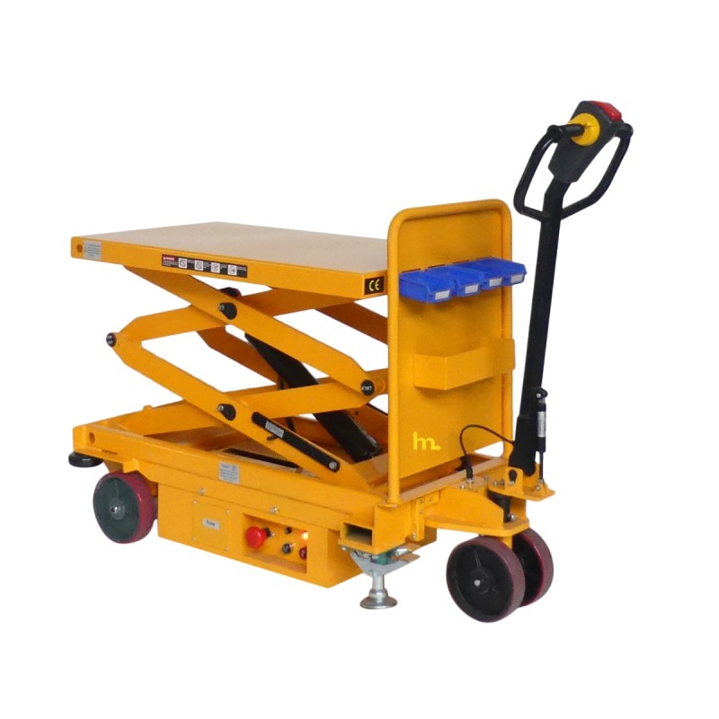 Vista de la mesa elevadora eléctrica móvil doble tijera 500 kg - Plataforma 1020x610 mm