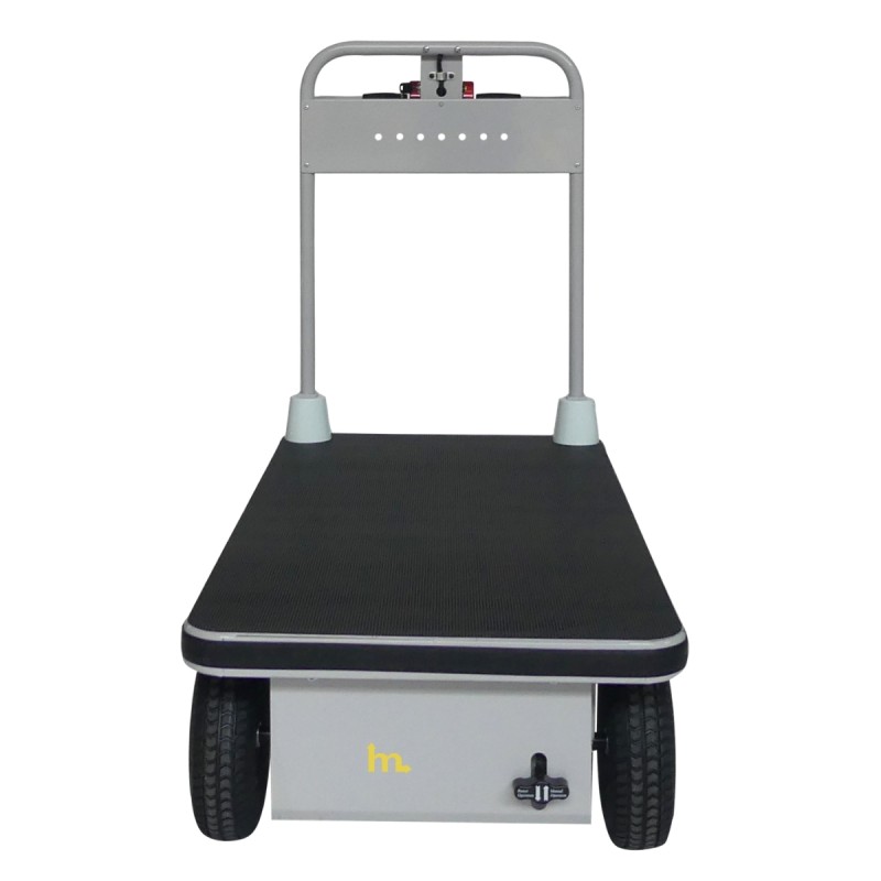 Vista frontal del carro de plataforma motorizado bandeja 1280 x 630 mm - 400 kg