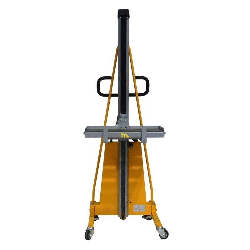 Vista frontal de la bandeja con rodillos para apilador puesto de trabajo