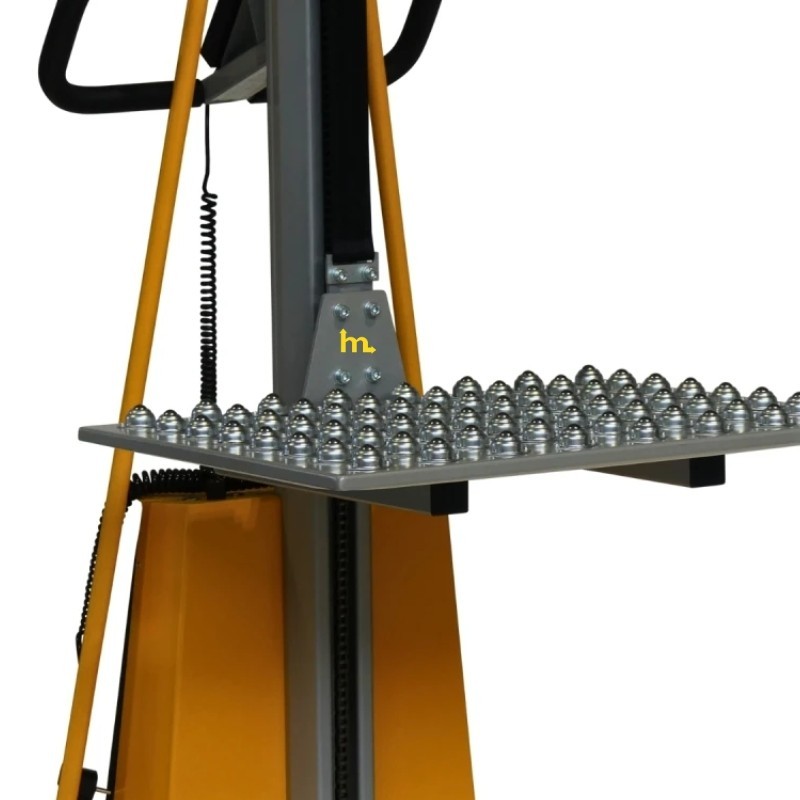 Vista de perfil de la bandeja con bolas de transferencia para apilador puesto de trabajo