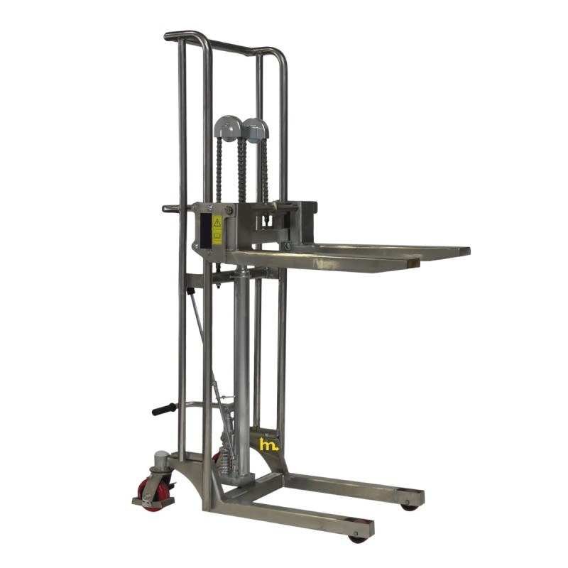 Vista en 3/4 del apilador Inox 400 kg - Elevación 1500 mm