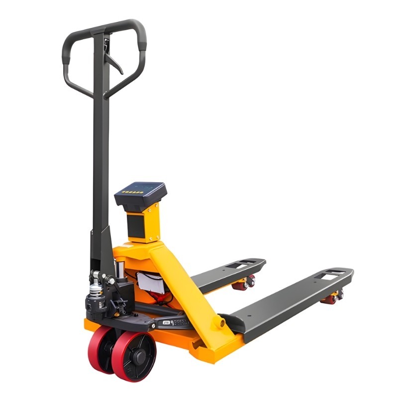 Vista en 3/4 du transpaleta elevadora semieléctrica 1000 kg - Horquillas largas 1500 mm