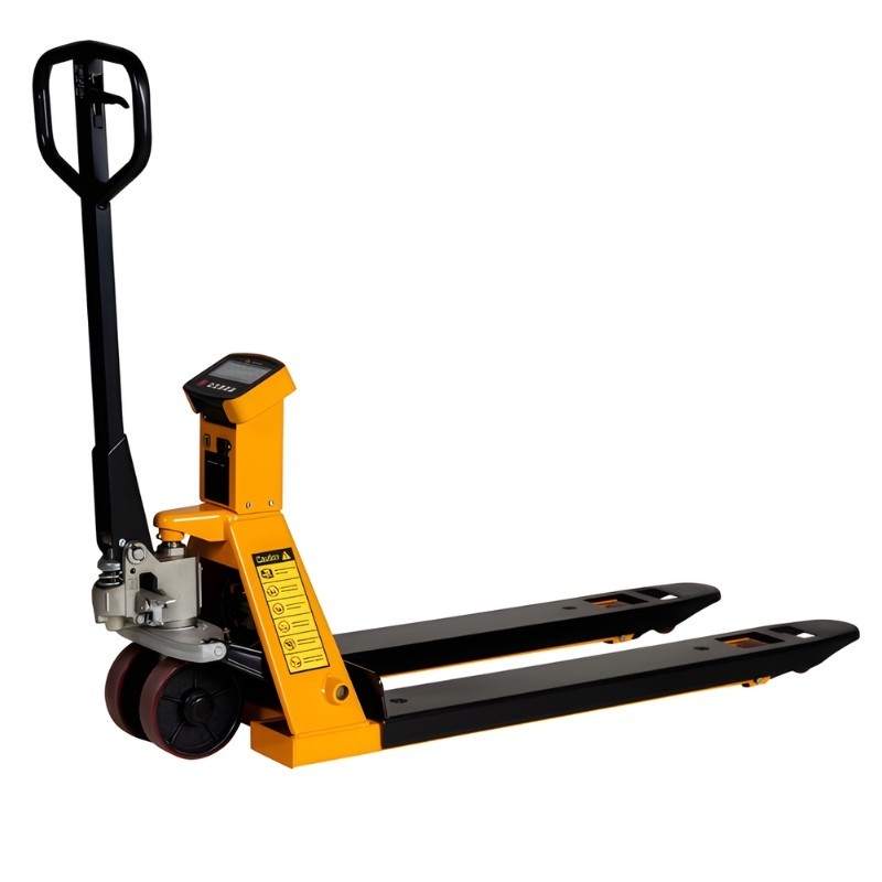 Vista trasera de la transpaleta elevadora semieléctrica 1000 kg - Horquillas largas 1500 mm